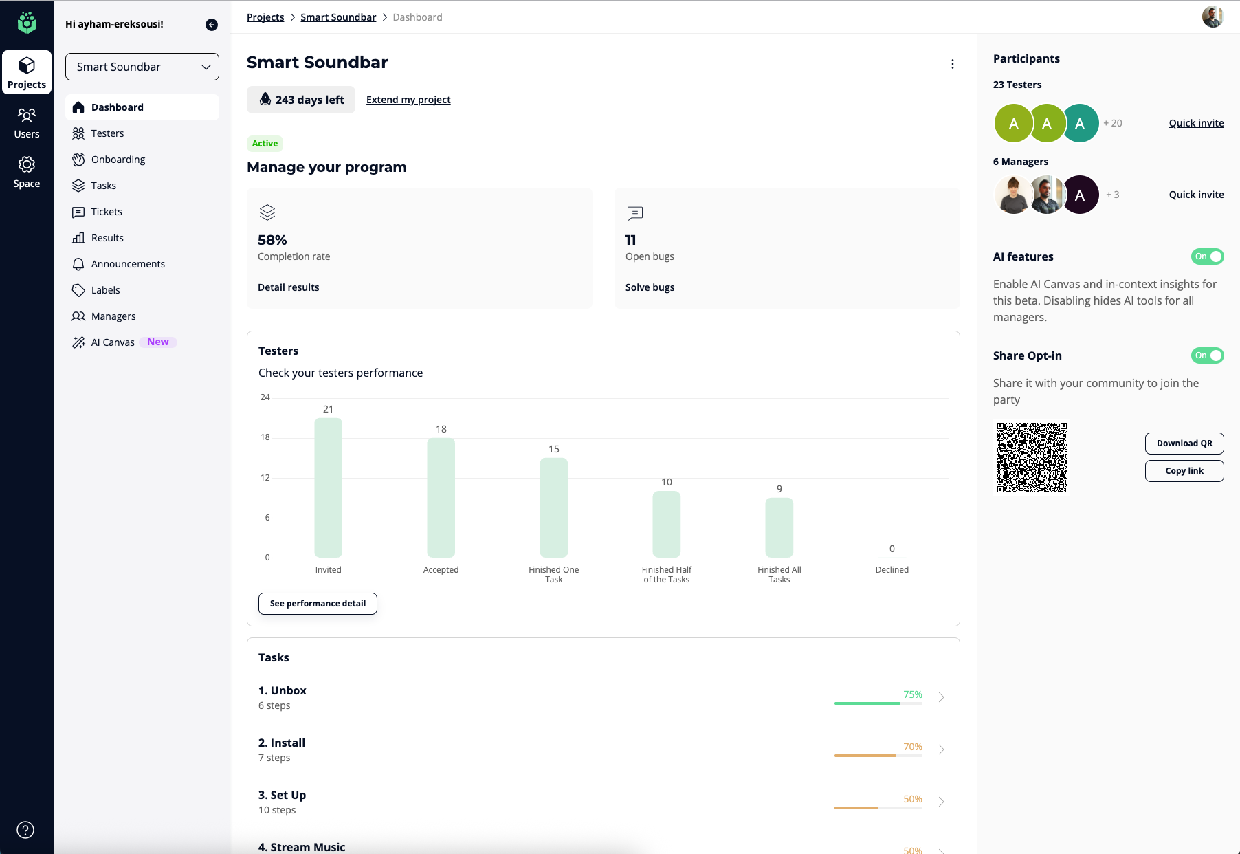 Stomio Beta Dashboard: manage all active beta programs