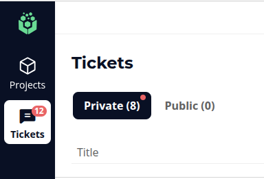 The tester's navigation, with Tickets showing a count of unread tickets