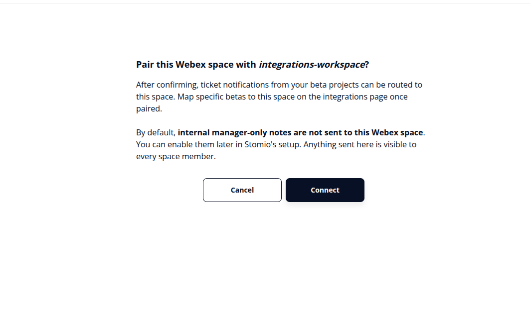 Stomio browser confirmation page with the Connect button