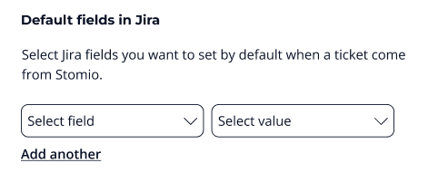 The default fields setting in the Jira integration, pairing a Jira field with the value to send