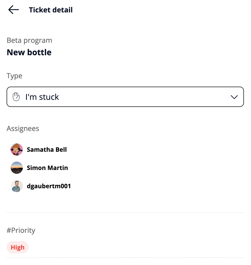 A ticket's detail panel with a Priority tag category applied to it