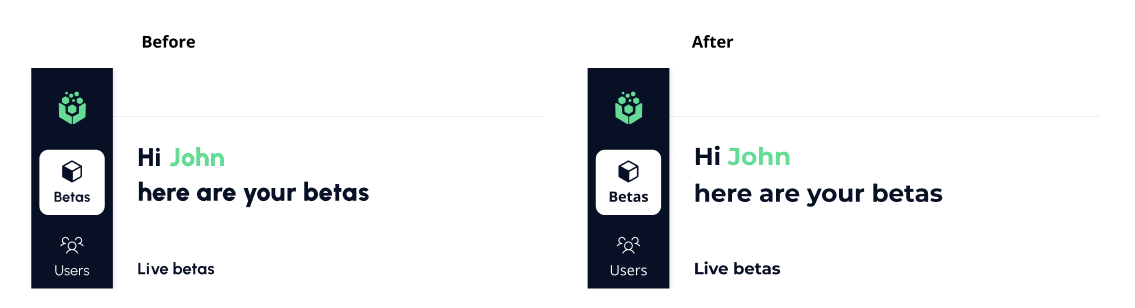The navigation before and after the new header font