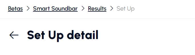 Breadcrumbs across the top of a results screen, each level clickable back to the beta