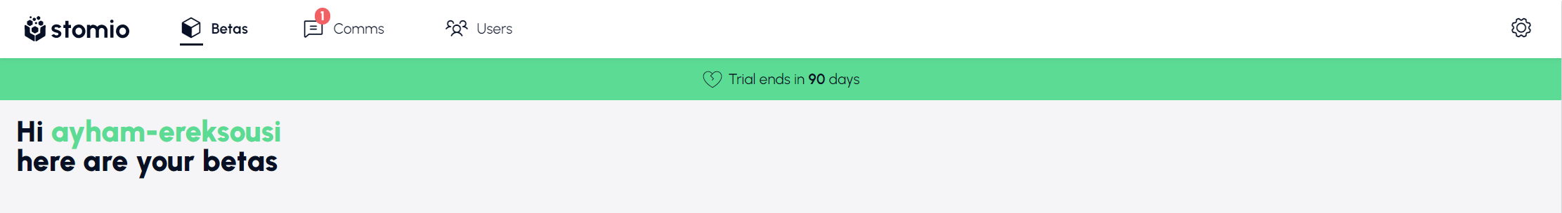 The trial banner across the top of the workspace, counting down the days left