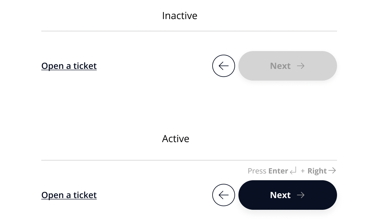The tester's step navigation, in its inactive and active states