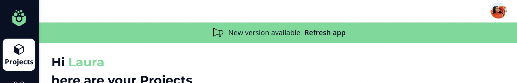 The new version banner, offering to refresh the app